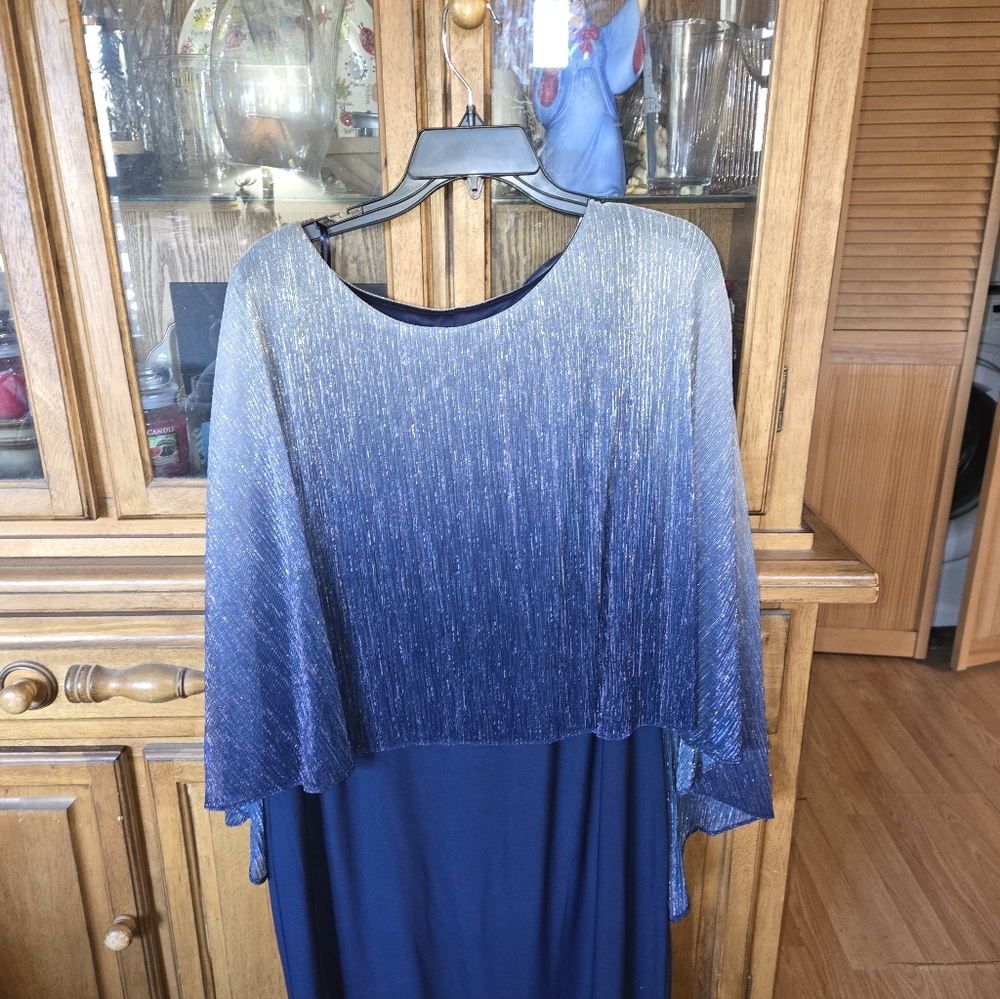 Navy Blue Ombre Glitter Poncho Dress